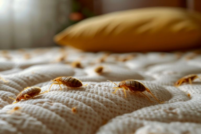 bed bugs on white mattress